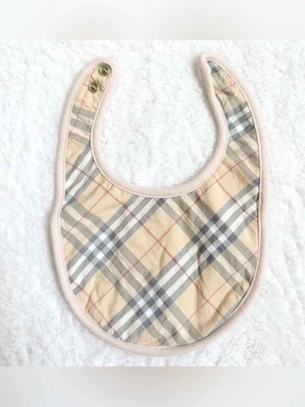 Burberry Baby Bib Infant Girl Unisex Sheep Nova Check Beige Plaid Cotton